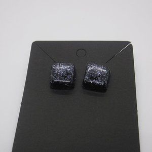 Black Shimmer Sqaure Stud Earrings